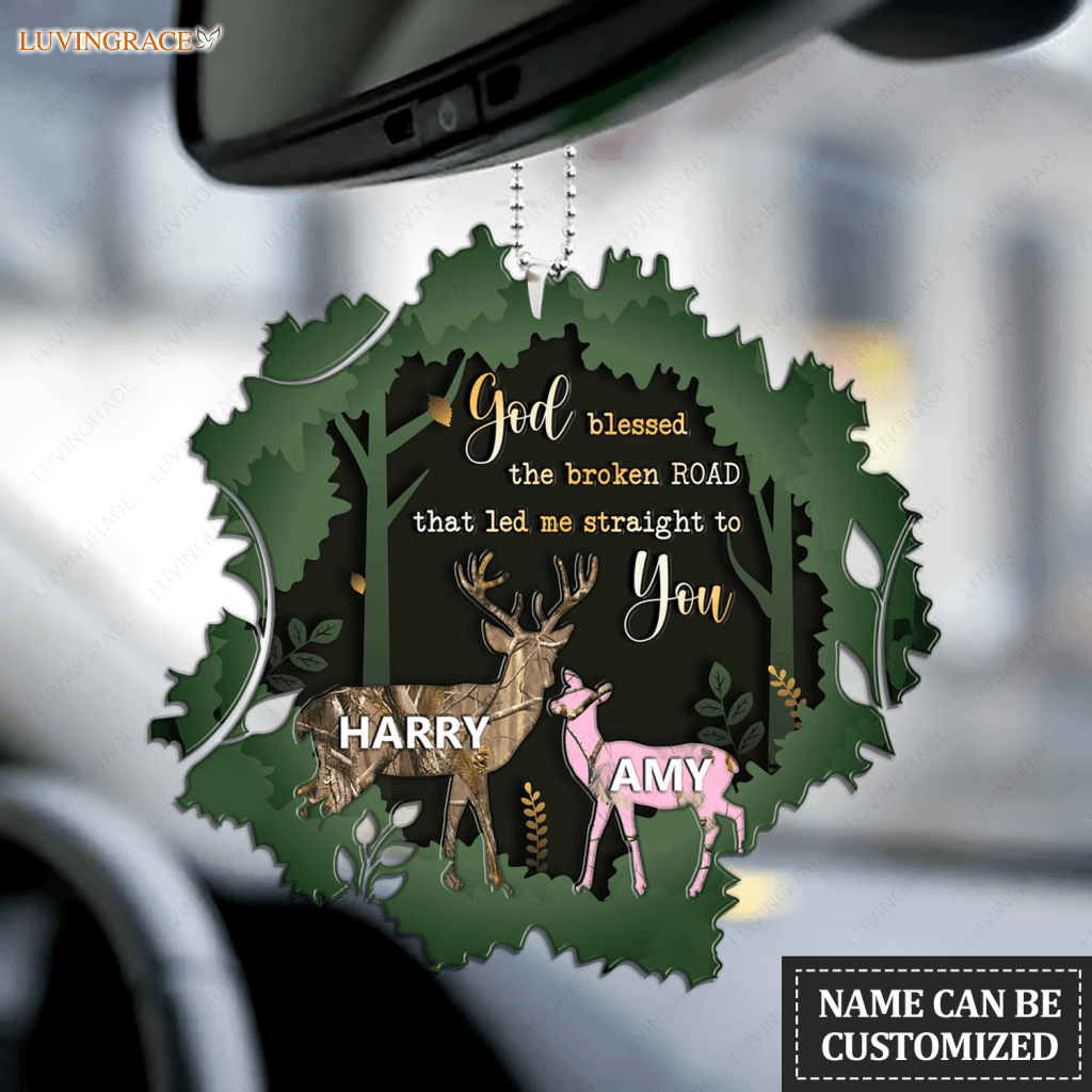 Deer Couple In Forest God Blessed Personalized Ornament