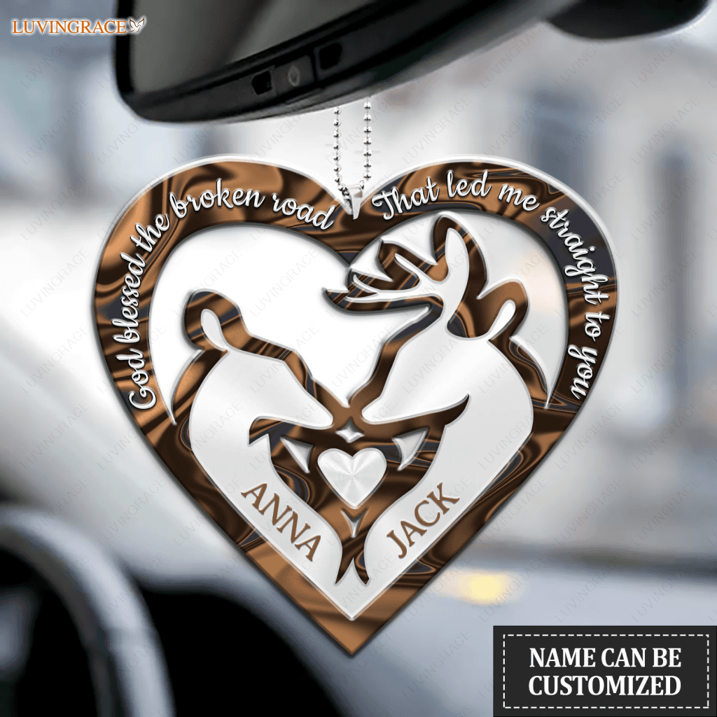 Deer Couple In Heart Shape God Blessed Personalized Ornament