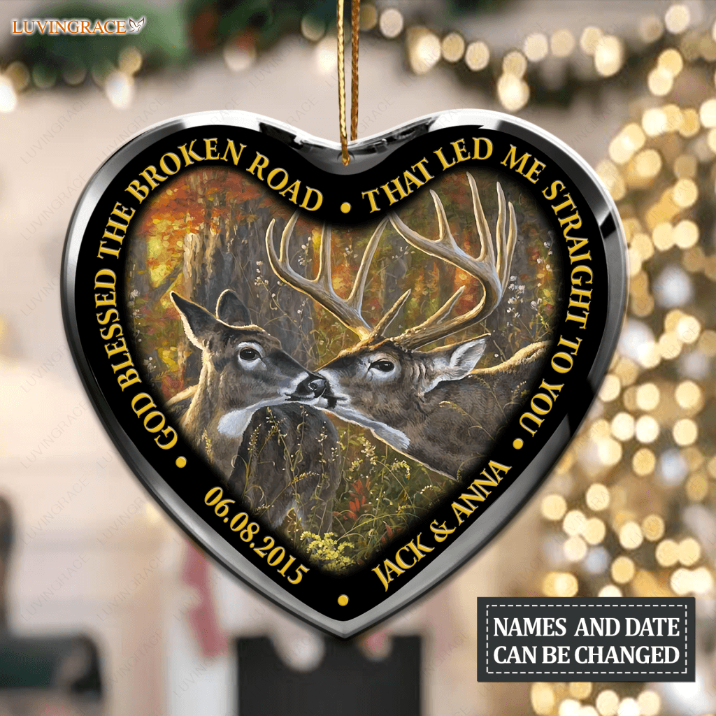 Deer Kiss God Blessed Personalized Ceramic Ornament