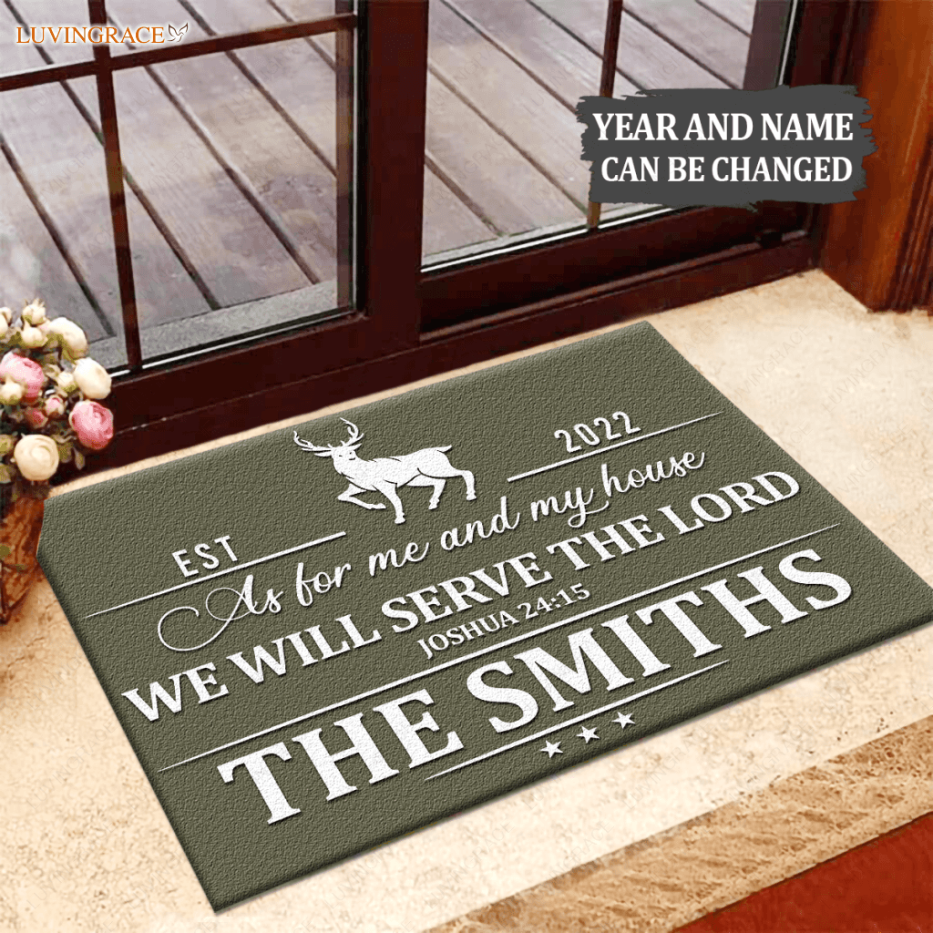 Deer Serve The Lord Personalized Doormat