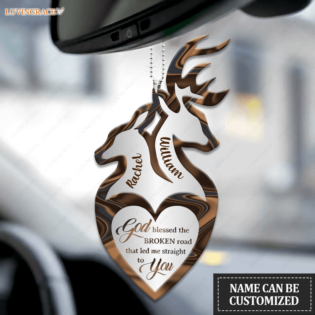 Deers With Heart God Blessed Personalized Ornament