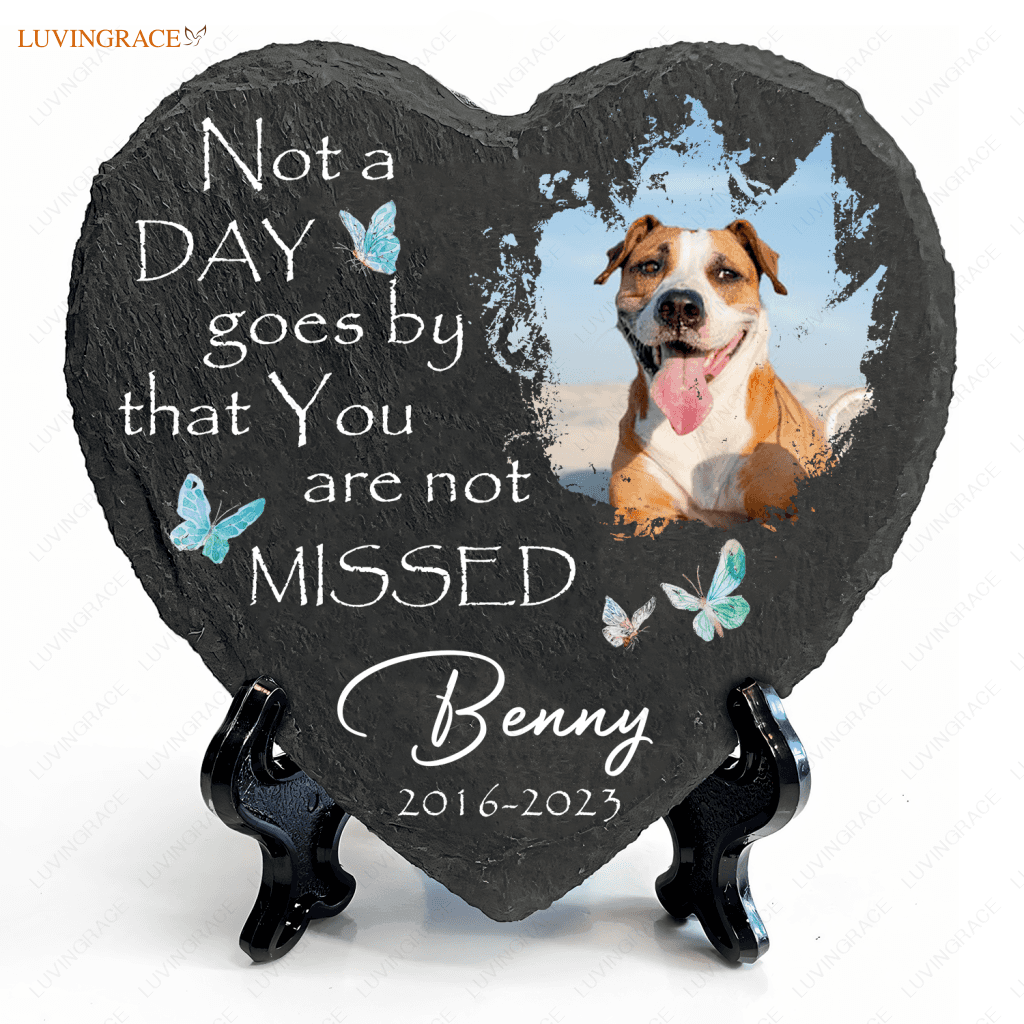 Dog Photo Blue Butterly Butterfly Custom Memorial Stone Pet Gifts - Personalized Tomstone