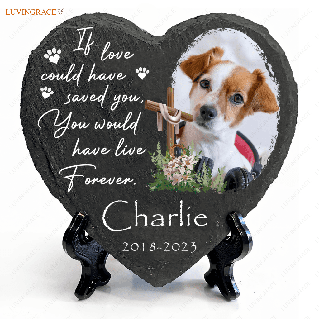 Dog Photo Christ Cross Flower Custom Memorial Stone Pet Gifts - Personalized Tombstone