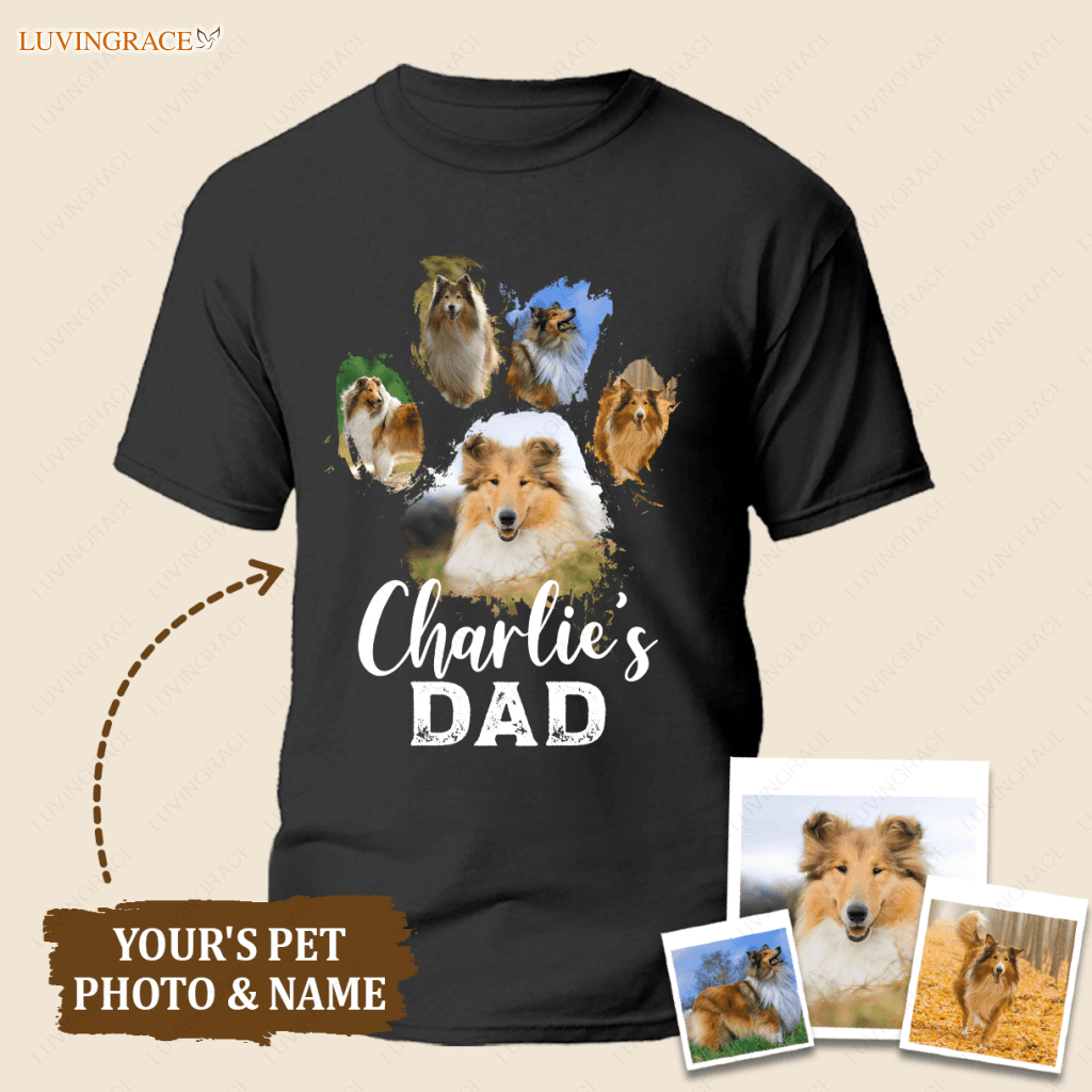 Dog/Cat Dad/Mom Personalized Dog Lover Pet Footprint Photo Collage T-Shirt Shirt