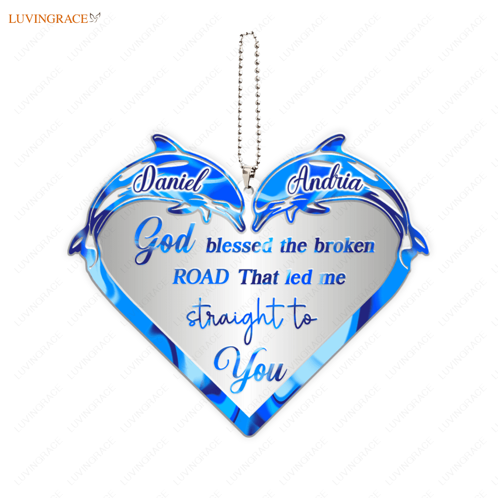 Dolphin Silhouette God Blessed Personalized Couple Ornament