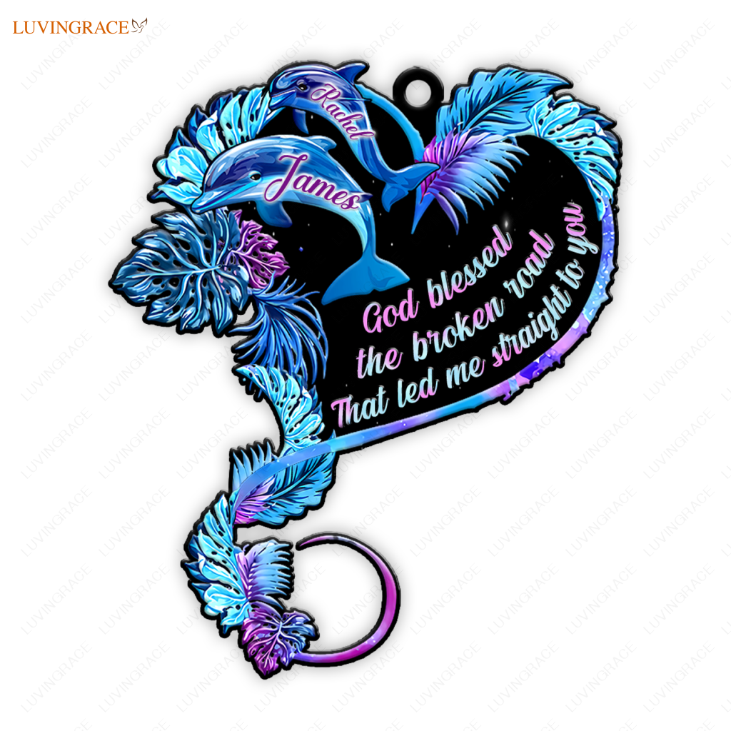 Dolphin Tropical Heart God Blessed Personalized Ornament