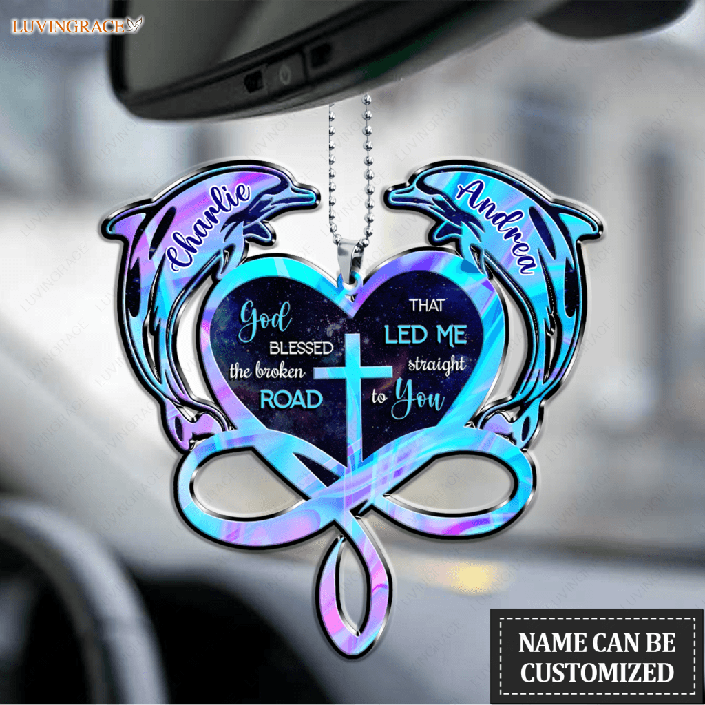 Dolphins Hologram Infinity Heart God Blessed Personalized Ornament