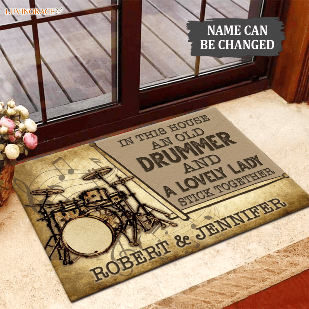 Drummer And A Lovely Lady Personalized Doormat