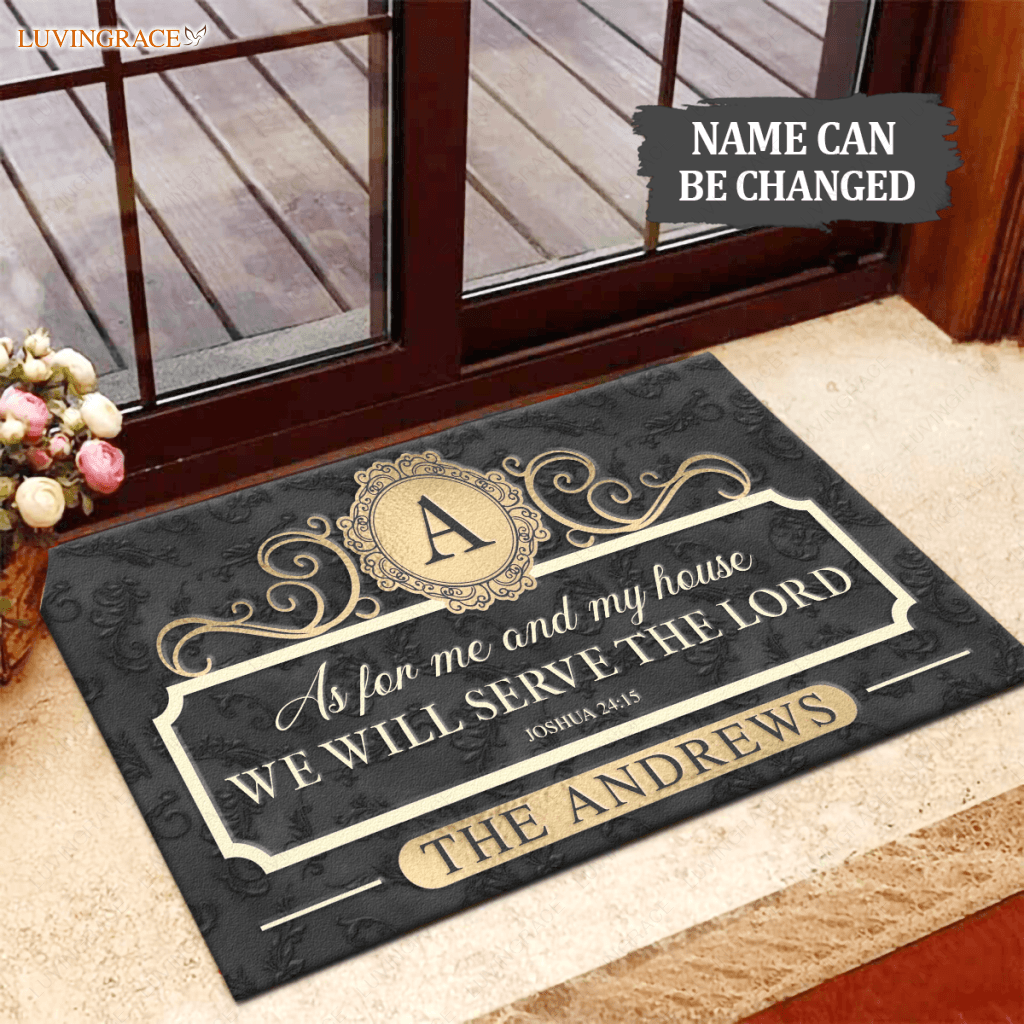 Elegant Black Family Home Serve The Lord Personalized Doormat