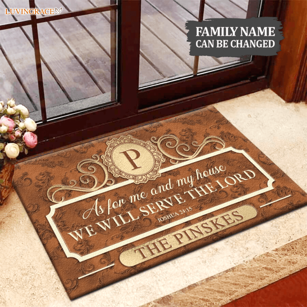 Elegant Brown Family Home Serve The Lord Personalized Doormat