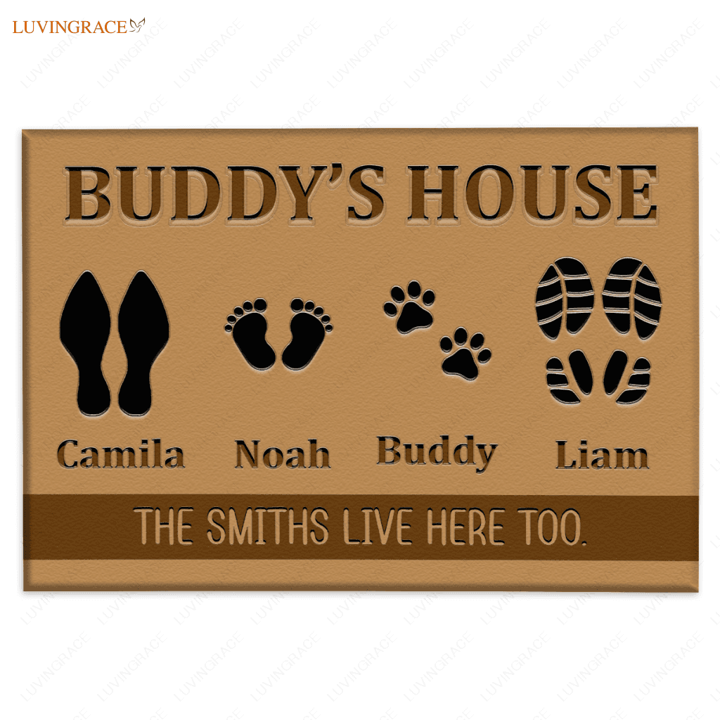 Elegant Custom Footprint Family & Pet Name Brown Doormat