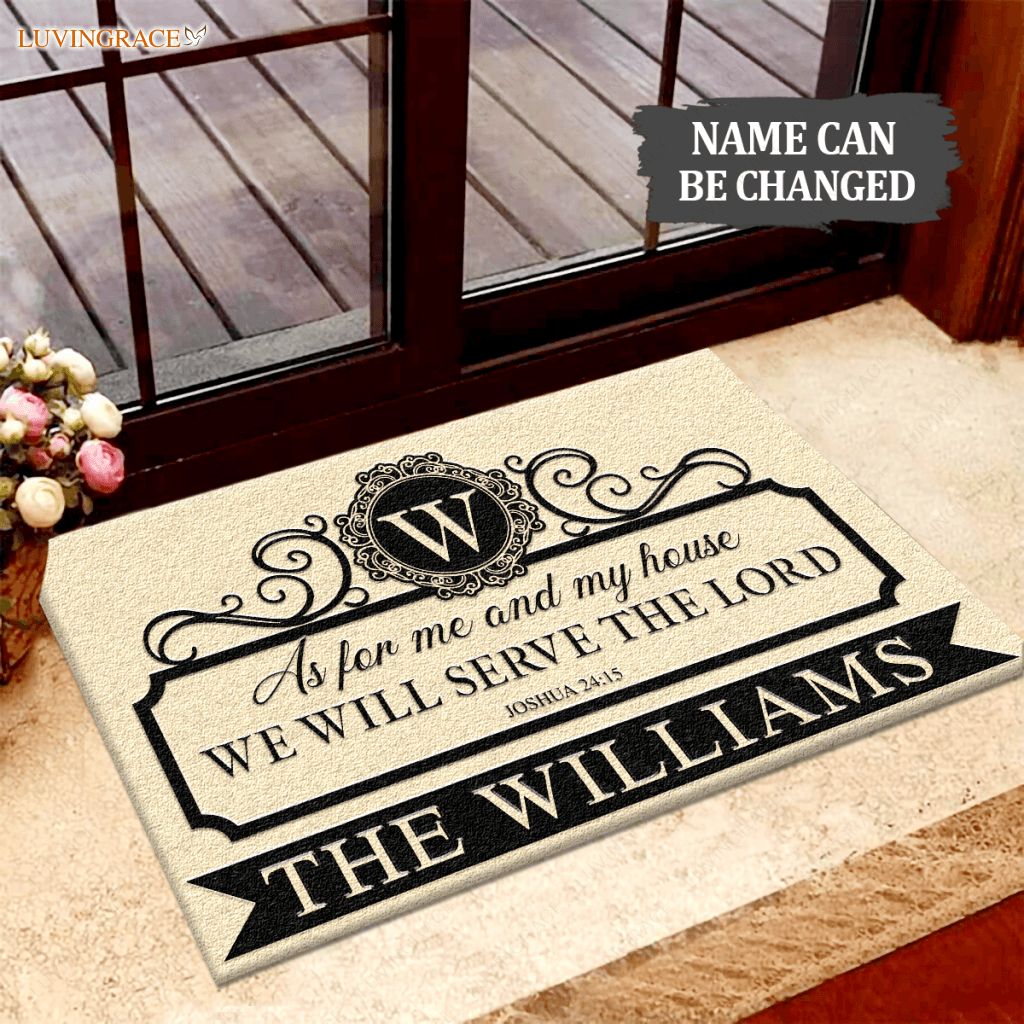 Elegant Family Home Serve The Lord Black And Tan Personalized Doormat