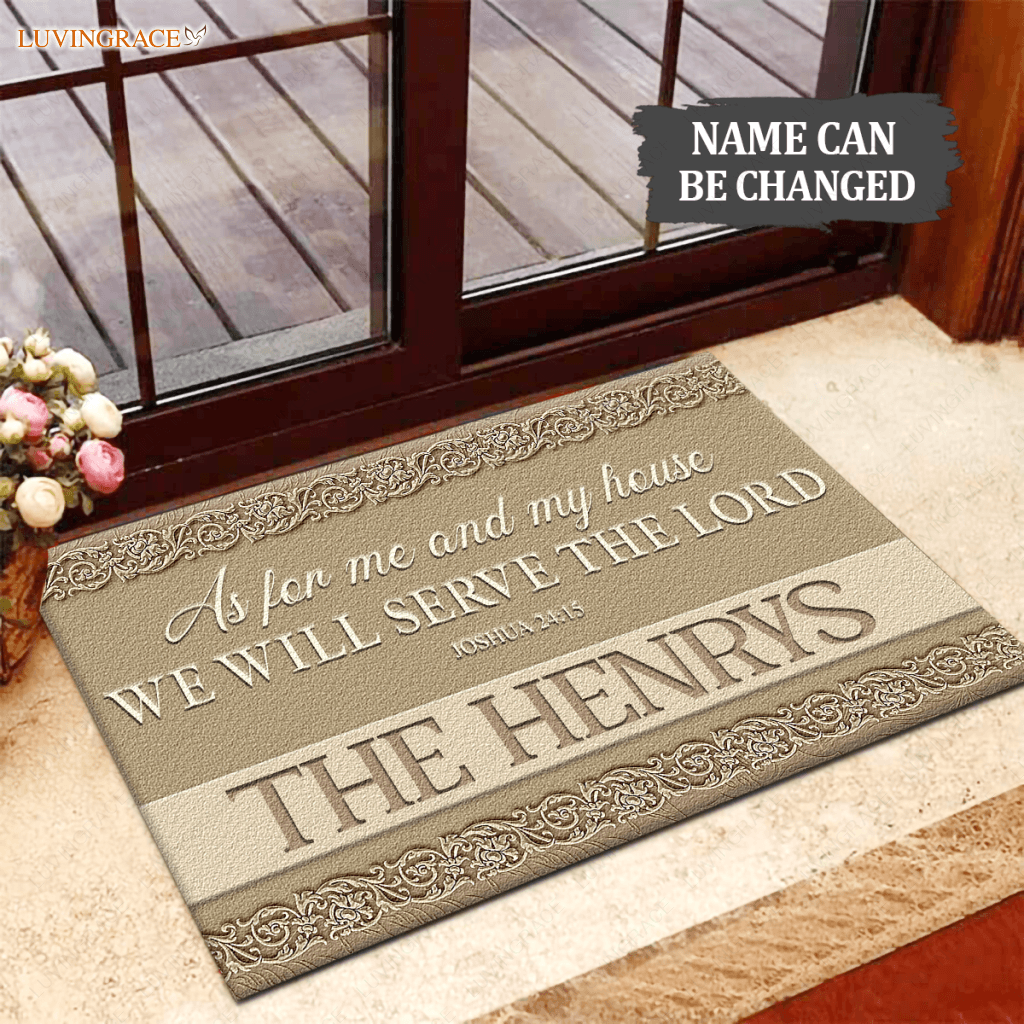 Elegant Gold Monogram Serve The Lord Personalized Doormat