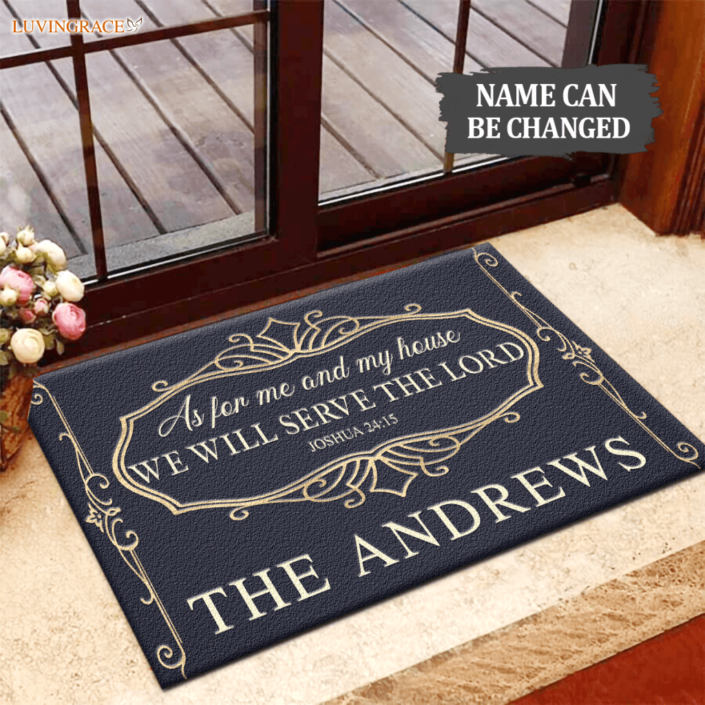 Elegant Monogram Serve The Lord Personalized Doormat