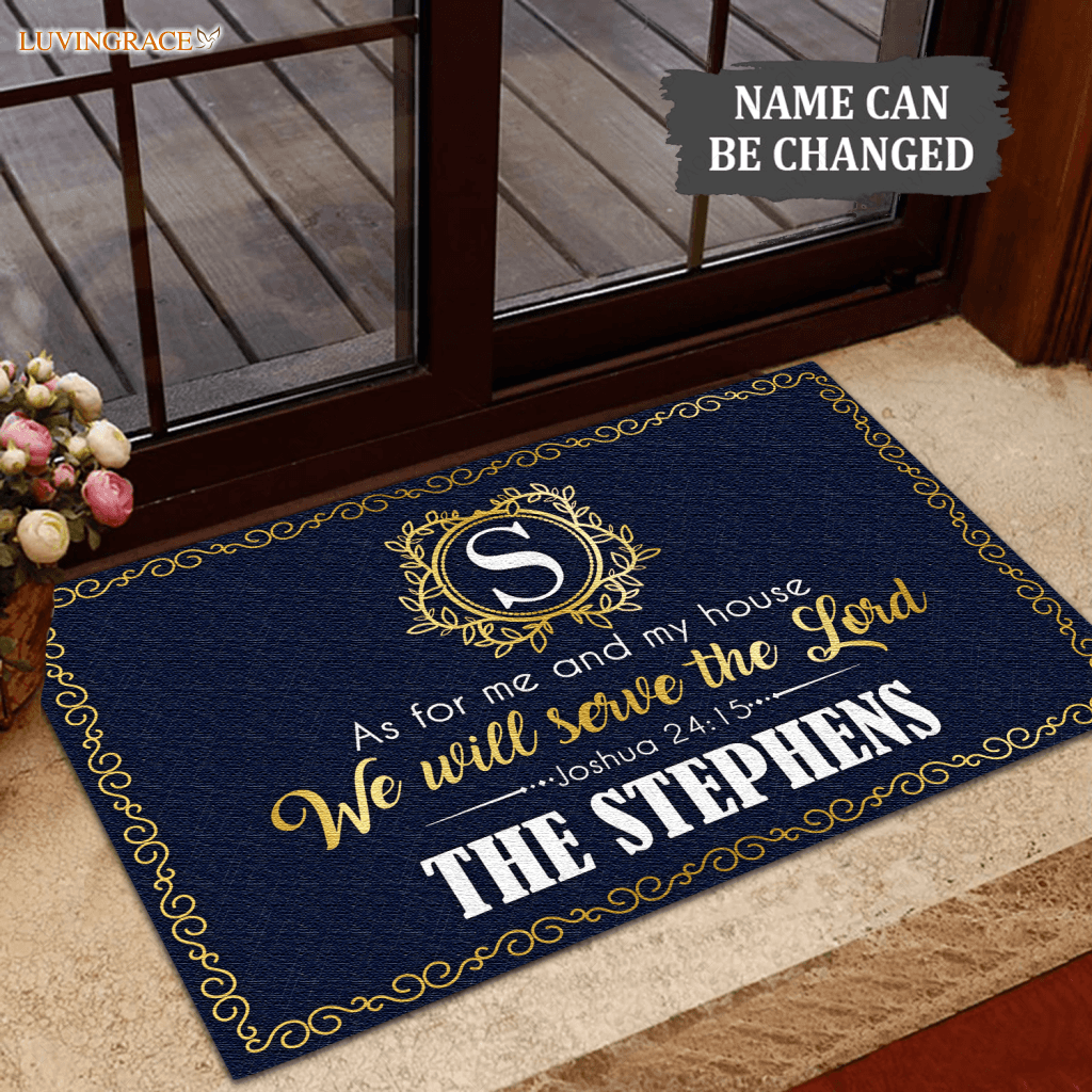 Elegant Navy Serve The Lord Personalized Doormat