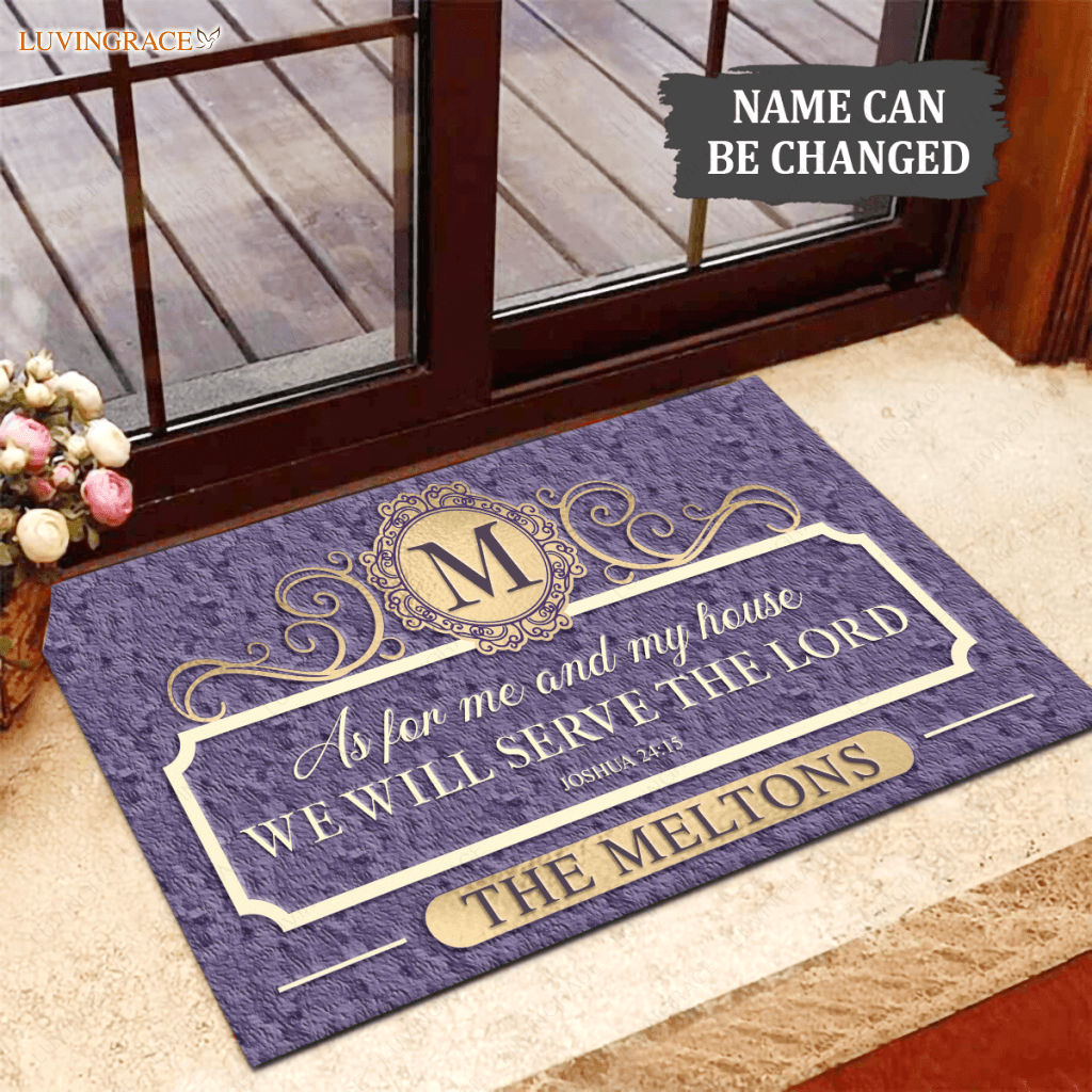 Elegant Purple Family Home Serve The Lord Personalized Doormat