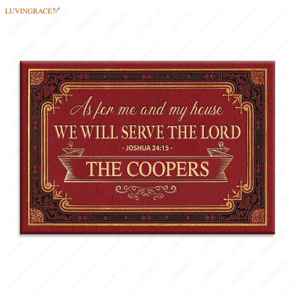 Elegant Red Serve The Lord Personalized Doormat