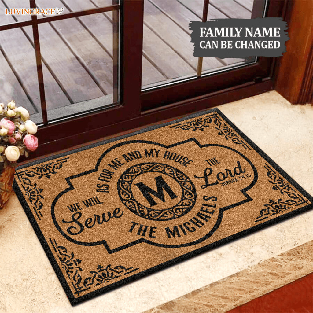 Elegant Serve The Lord Personalized Monogrammed Doormat