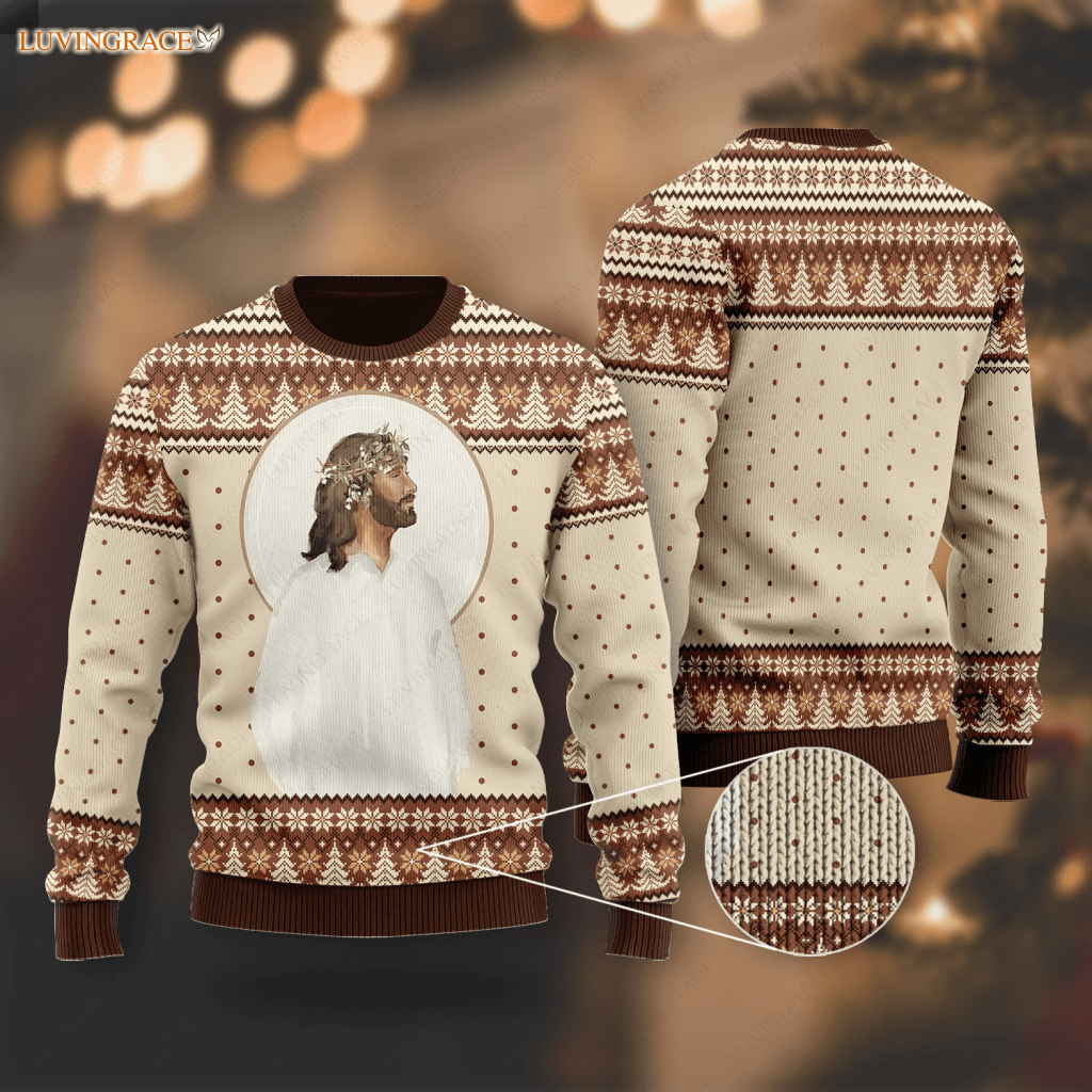Elegant Vintage Christian Wool Knitted Christmas Pattern Ugly Sweater Sweatshirt