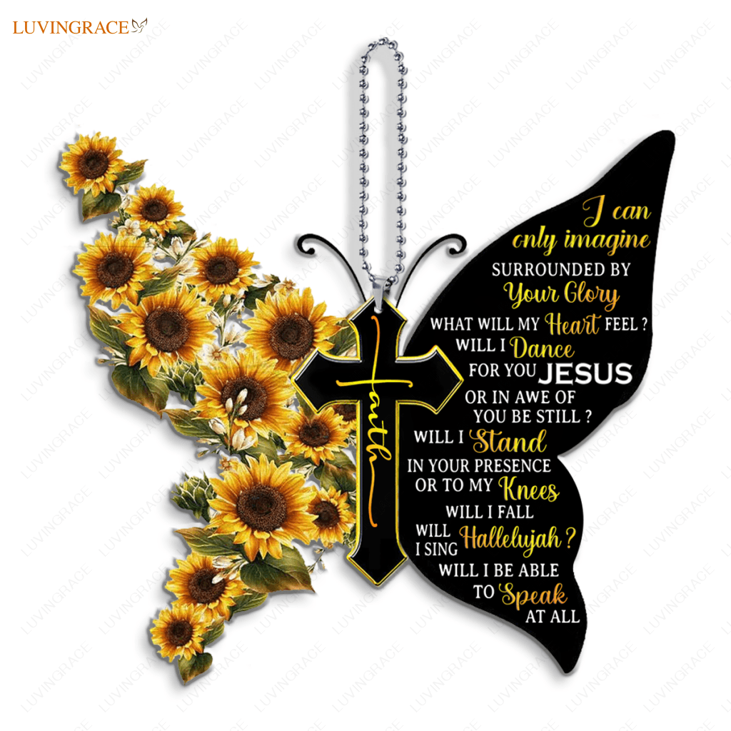 Faith Cross With Sunflower By The Glory Butterfly Ornament