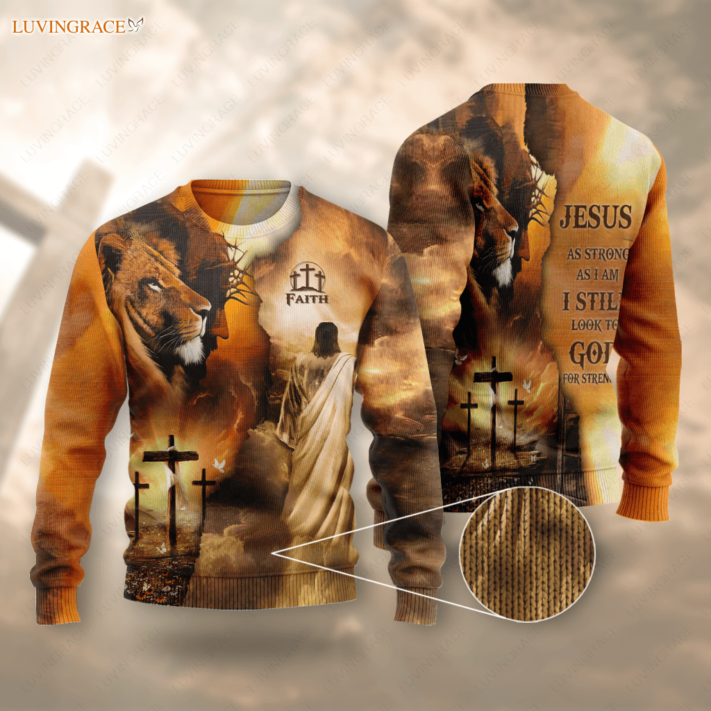 Faith Jesus Lion Cross As Strong I Am Wool Sweatshirt Clothing