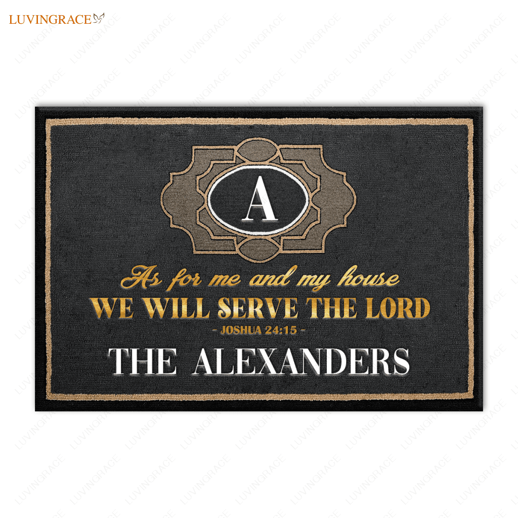 Family Name We Will Serve The Lord Personalized Framed Doormat