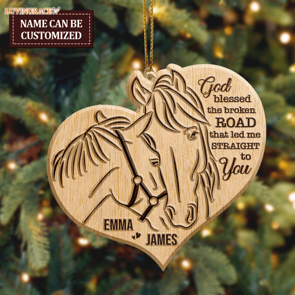 Farm Love Horse Couple God Blessed Personalized Wood Engraved Ornaments Wooden Ornament