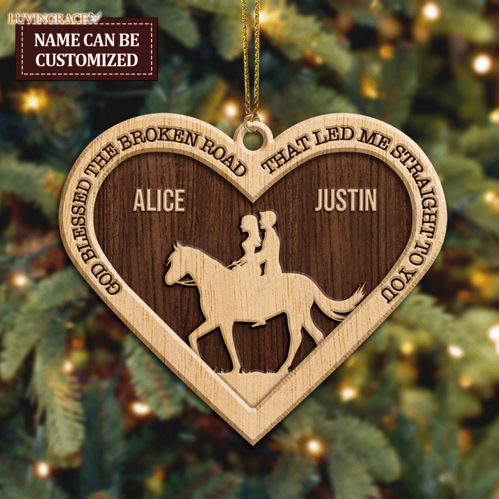 Farm Love Horse Cowboy And Cowgirl God Blessed Personalized Wood Engraved Ornaments Wooden Ornament