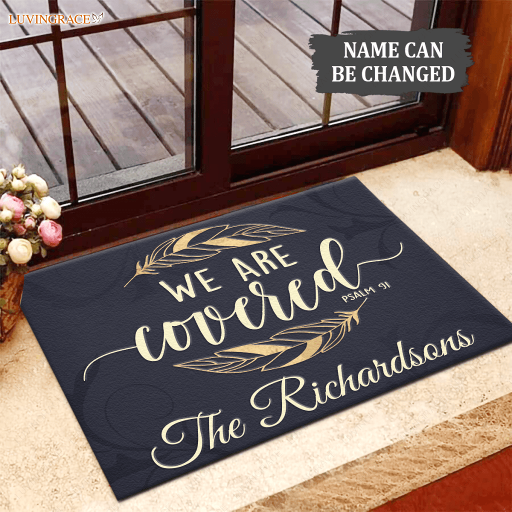 Feathers We Are Covered Psalm 91 Personalized Doormat
