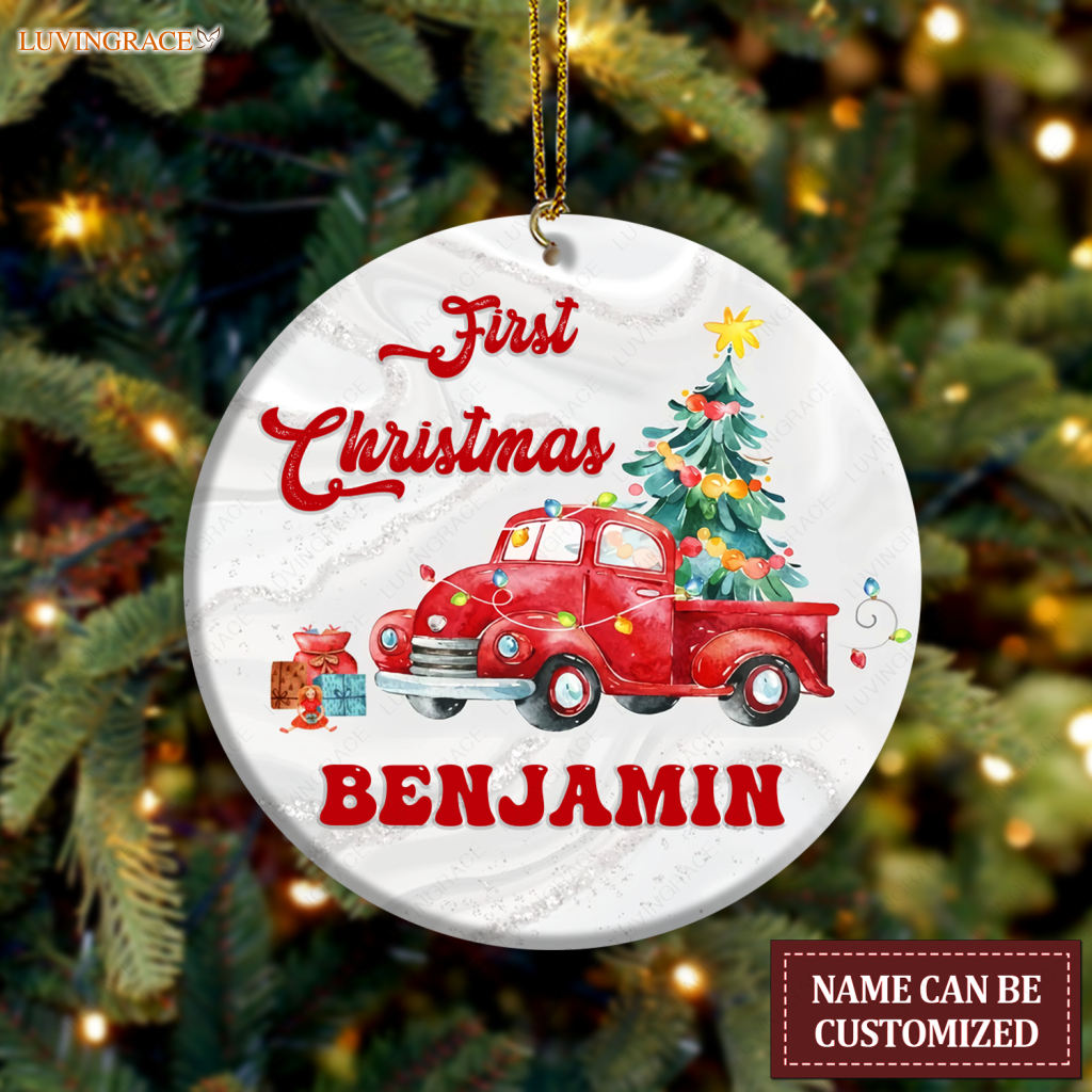 First Christmas Baby Car Pine Gifts Personalized Ornament Ceramic