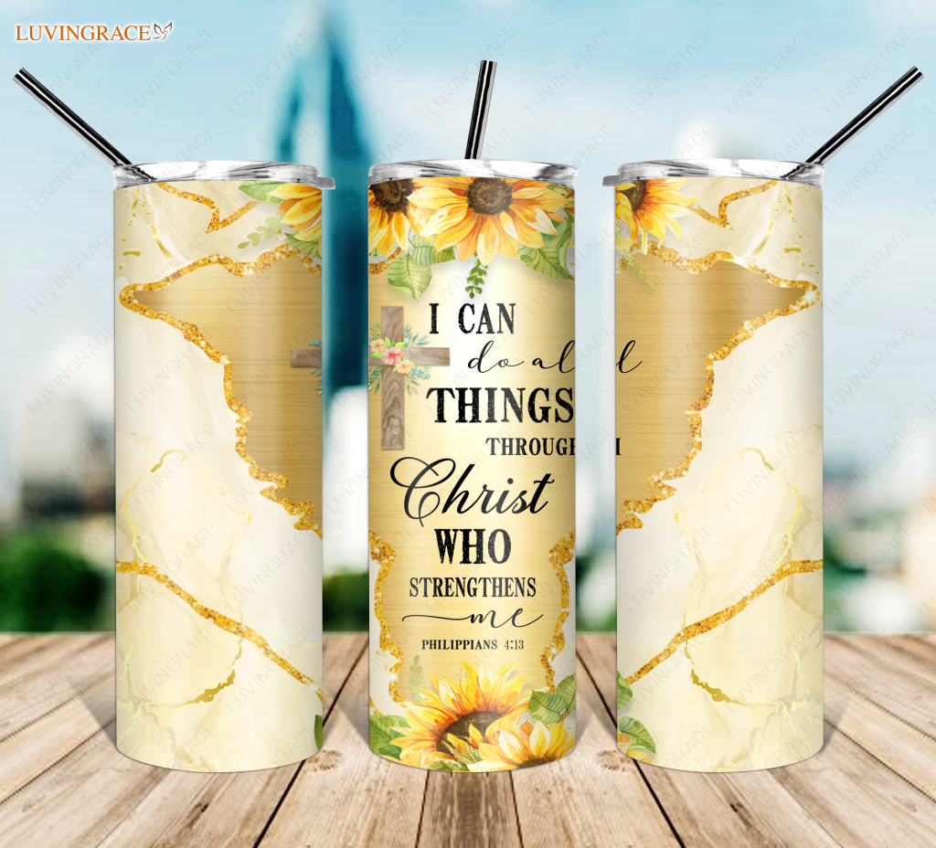 Floral All Things Through Christ Skinny Tumbler