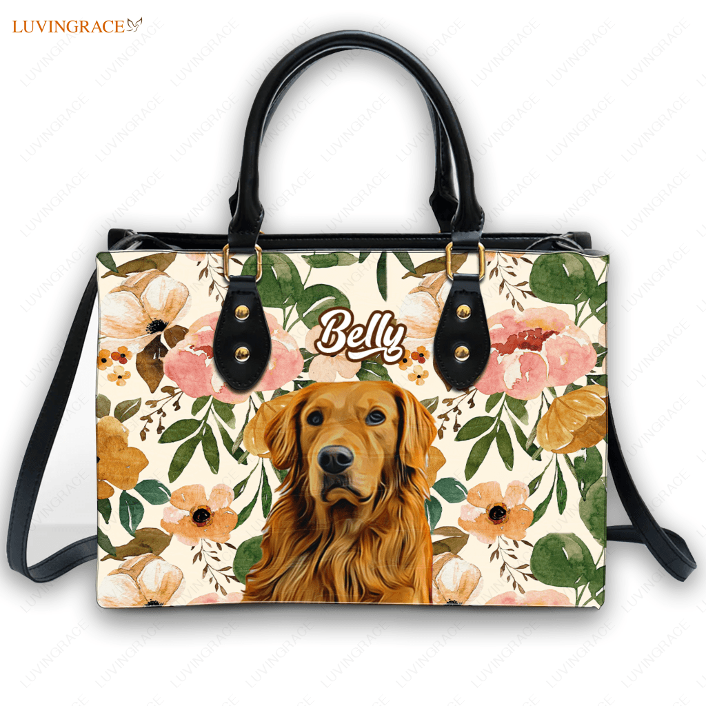 Floral Artistic Bag For Pet Lovers - Personalized Custom Leather Handbags