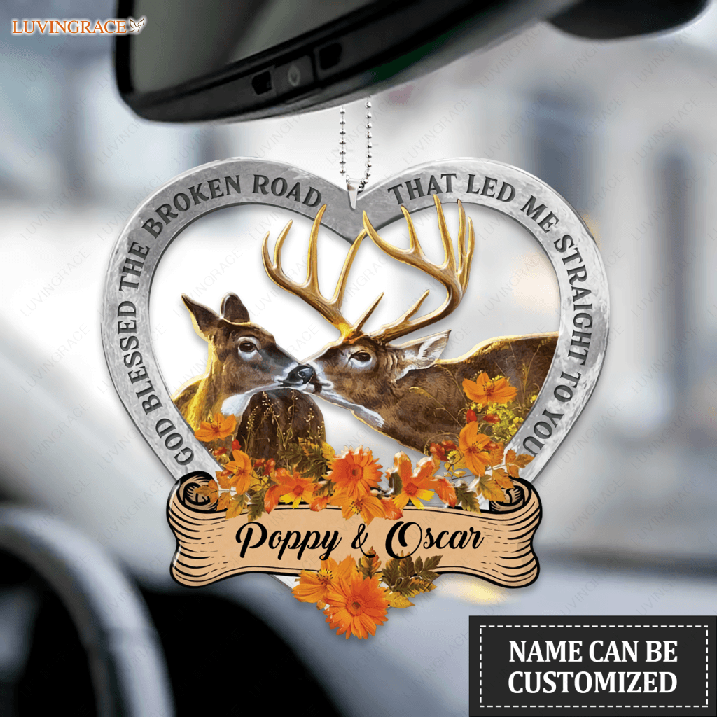 Floral Couple Deer God Blessed Personalized Ornament