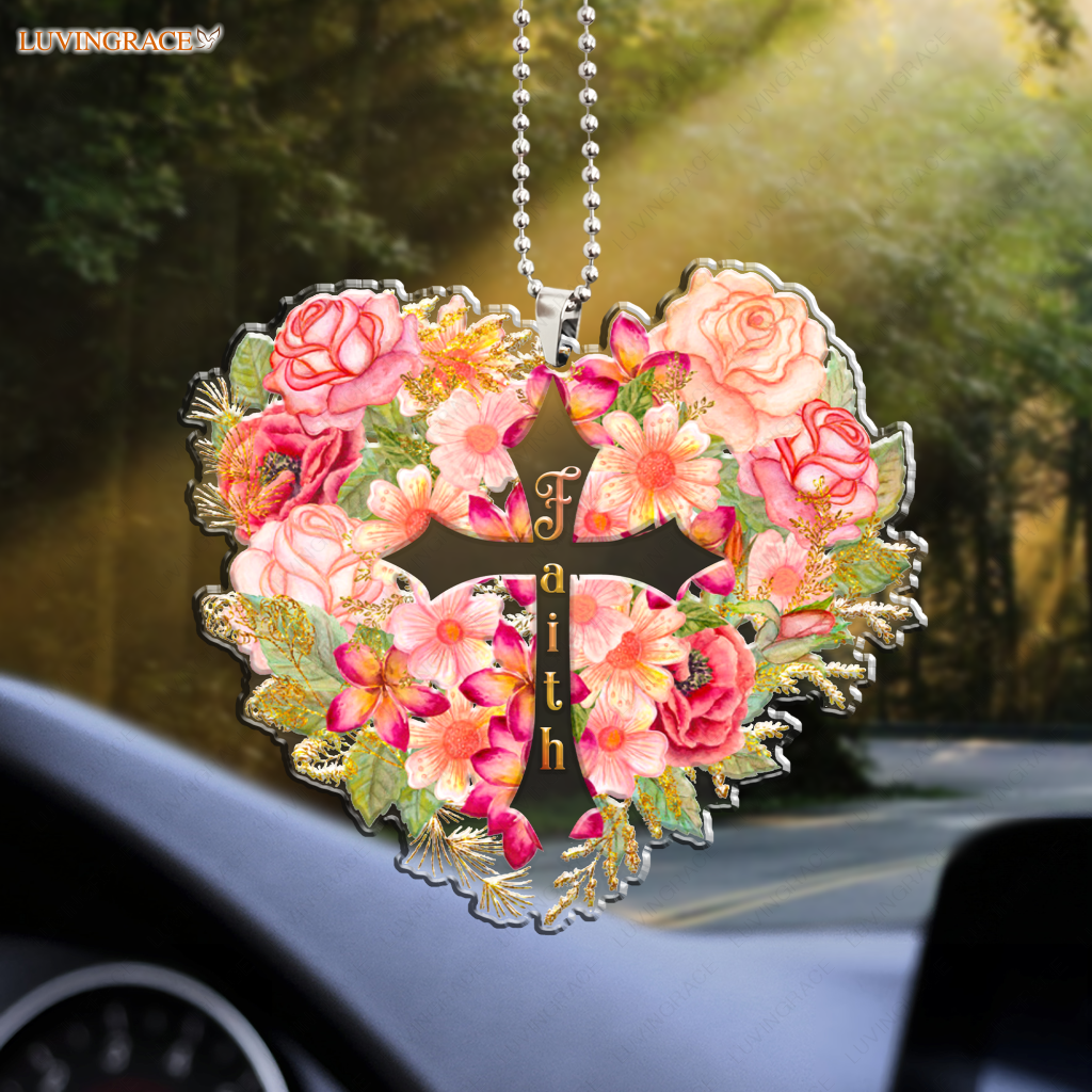 Floral Heart Faith Cross Ornament