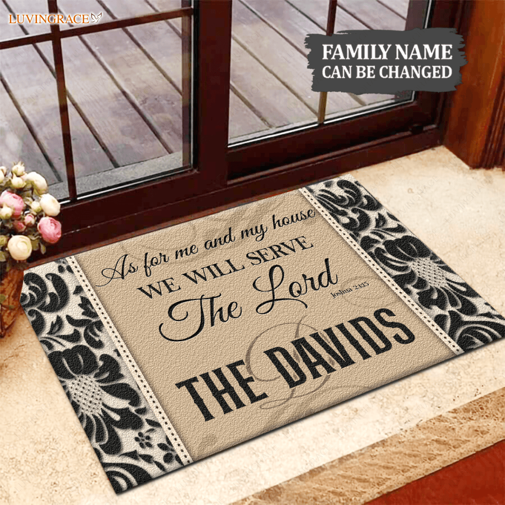 Floral Monogram Serve The Lord Personalized Doormat