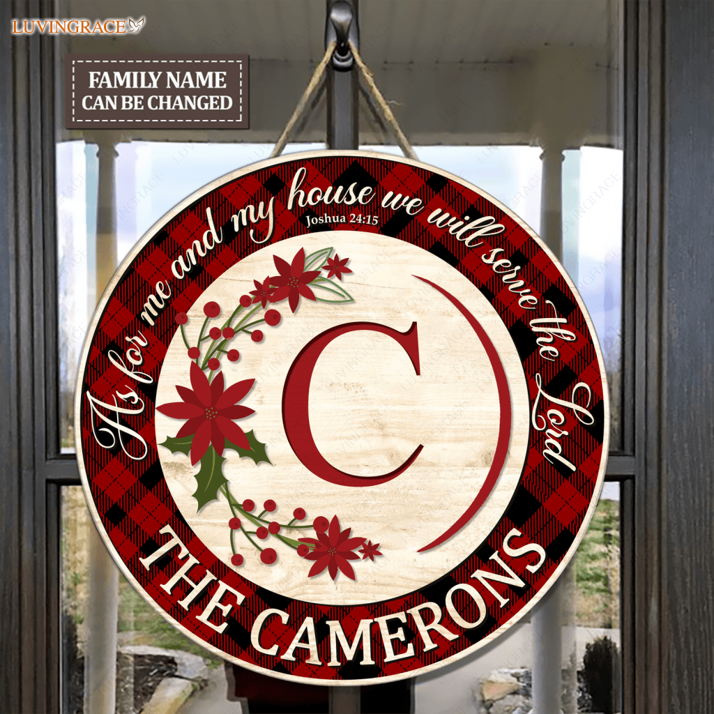 Floral Personalized Christmas Circle Sign Wood