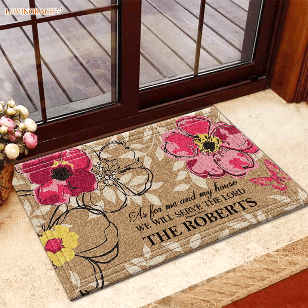Flowers Pattern Serve The Lord Personalized Door Mat Doormat