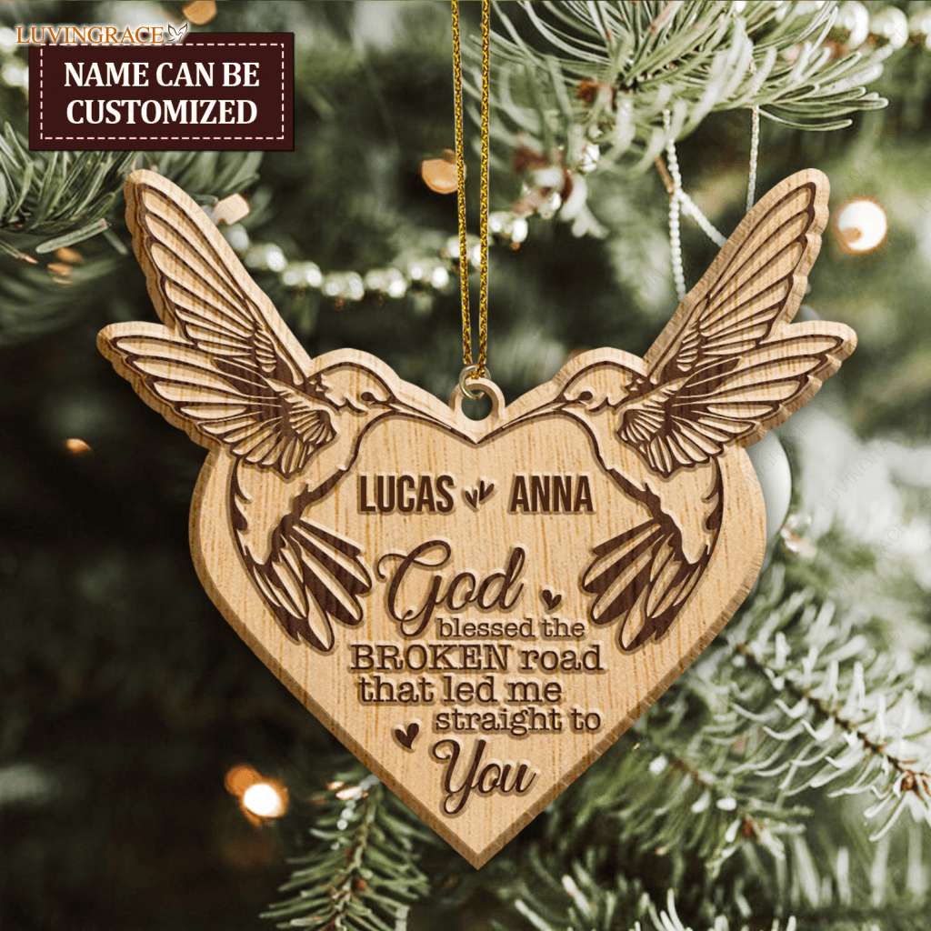 Flying Hummingbird Couple God Blessed Personalized Wood Engraved Ornaments Wooden Ornament