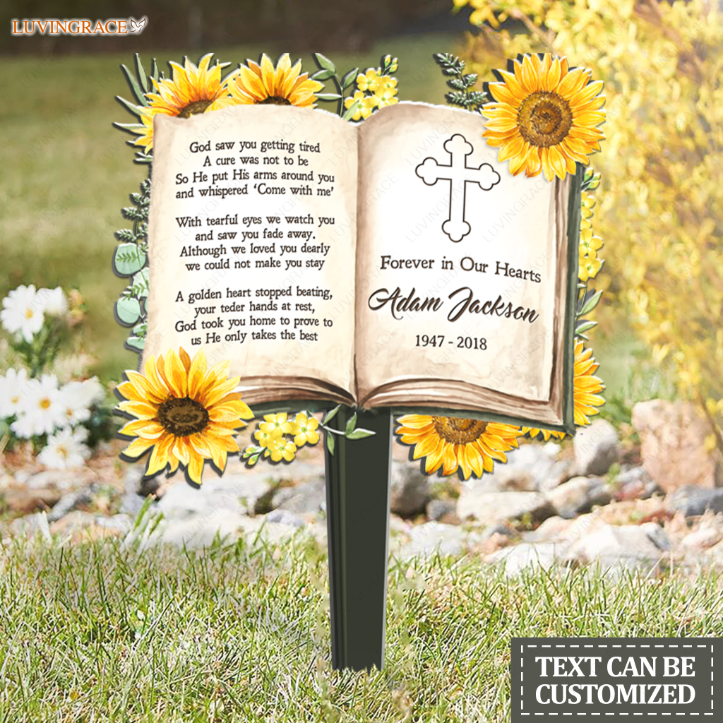 Forever In Our Heart Book Personalized Memorial Plaque Stake