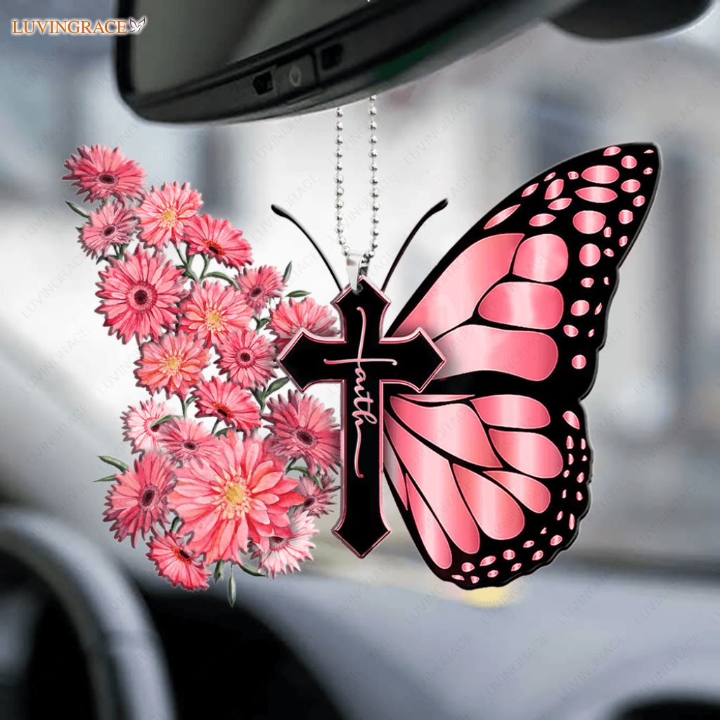 Gerbera Daisy Butterfly Faith Cross Ornament