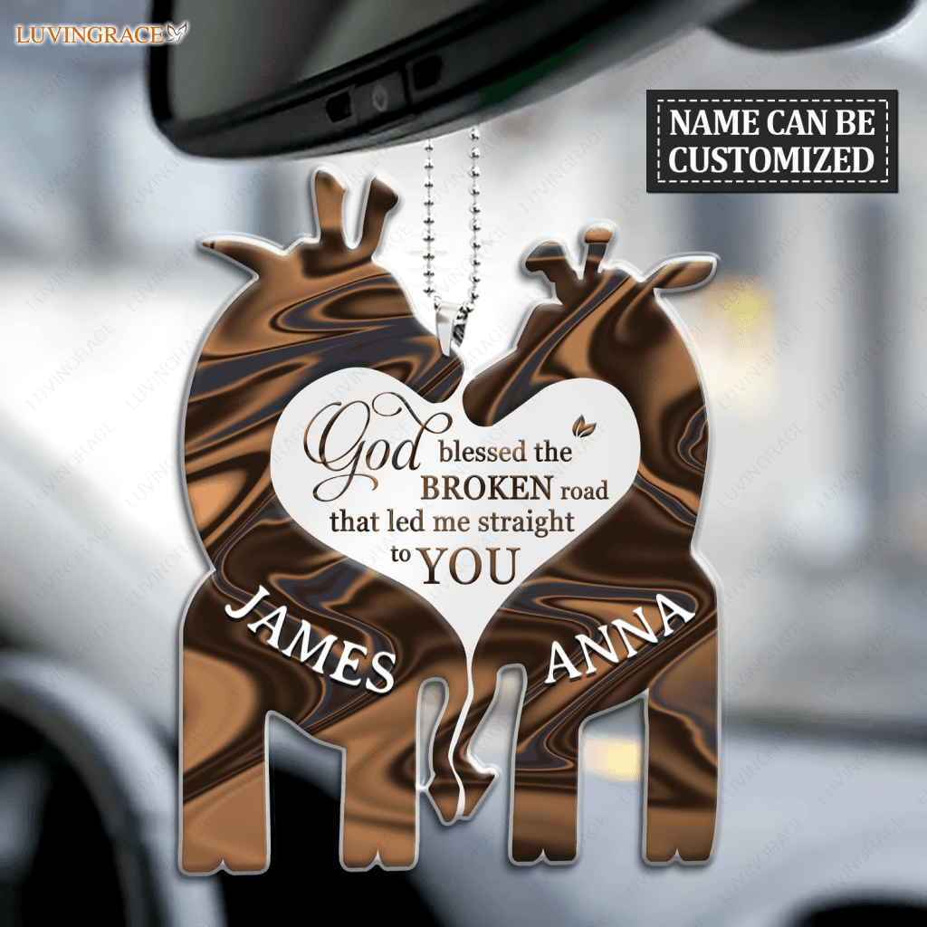 Giraffe Couple God Blessed Personalized Ornament