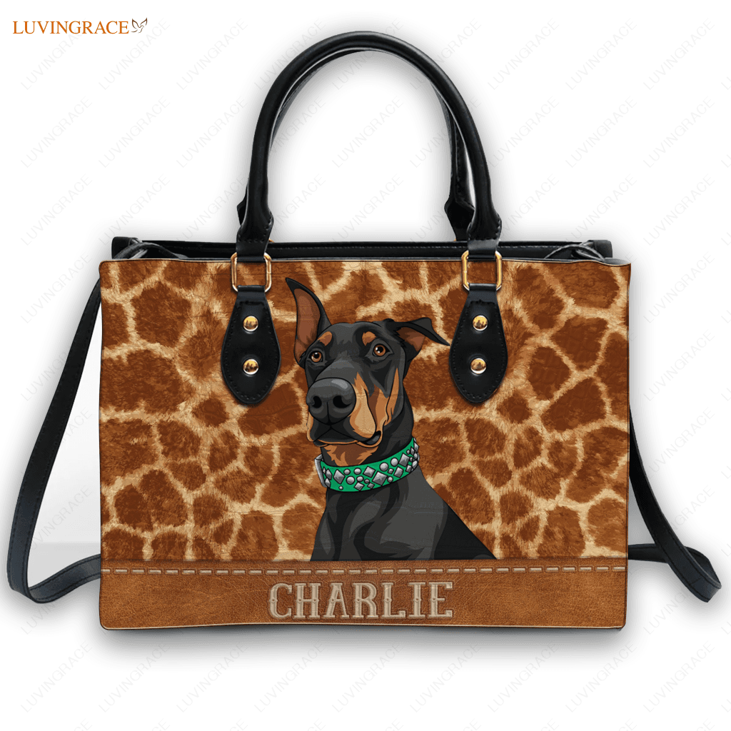 Giraffe Pattern Pet Digital Painting Portrait - Personalized Custom Leather Bag Handbags