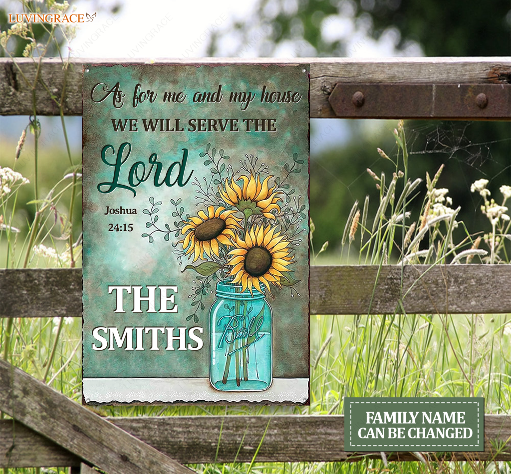 Glass Bottle Floral Sunflowers Serve The Lord Personalized Metal Sign