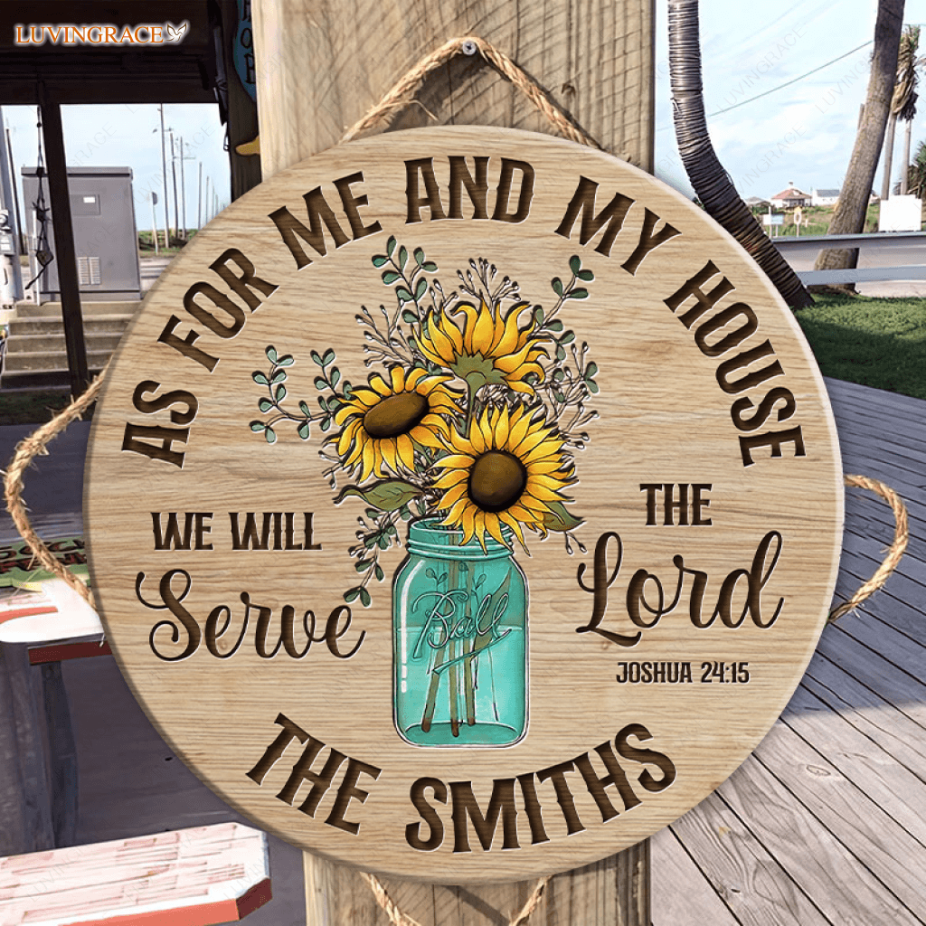 Glass Bottle Floral Sunflowers Serve The Lord Personalized Wood Circle Sign