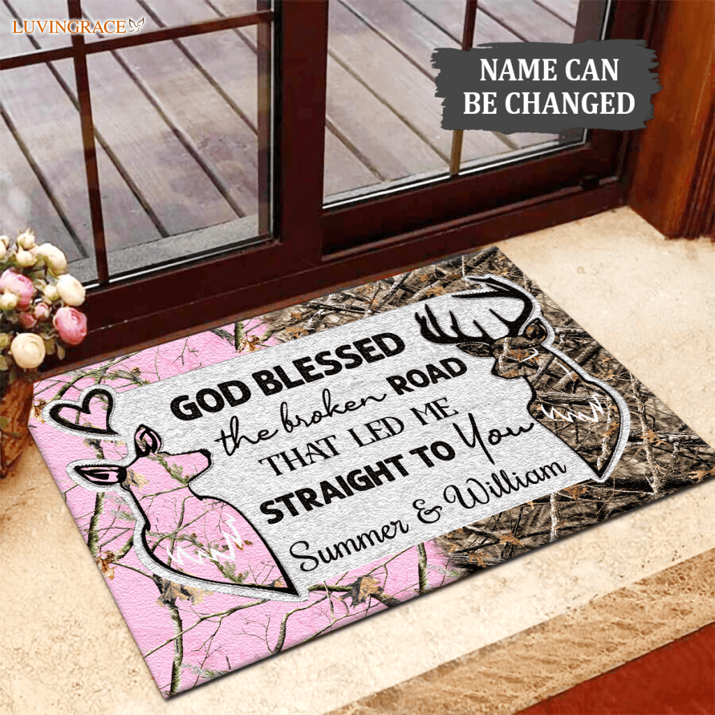 God Blessed Buck And Doe Personalized Doormat