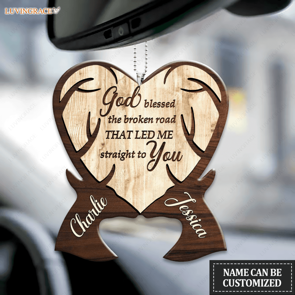 God Blessed Deer Couple Personalized Wooden Ornament