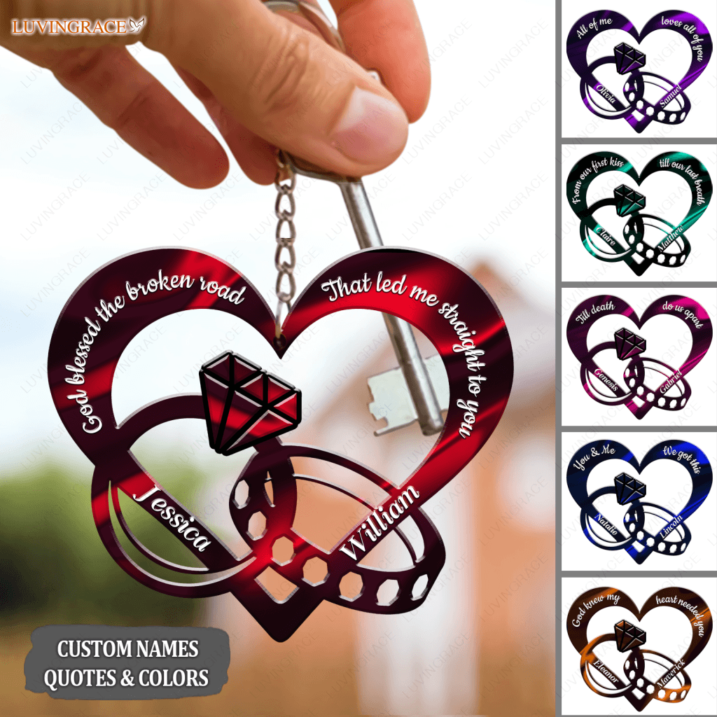 God Blessed Hologram Couple Rings Personalized Keychain