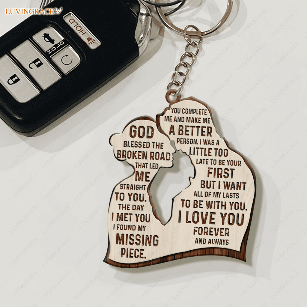 God Blessed The Broken Road Wooden Keychain