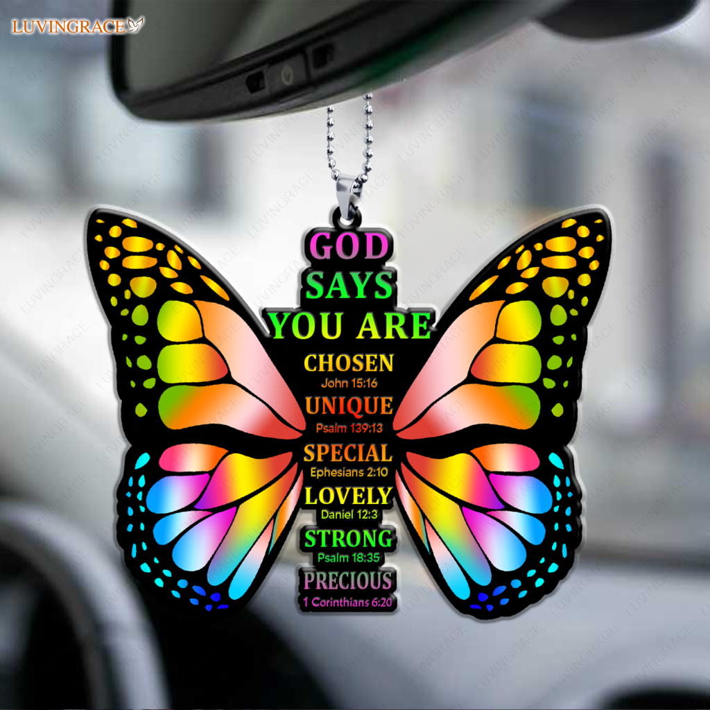 God Says You Are Cross Rainbow Butterfly Christian Ornament