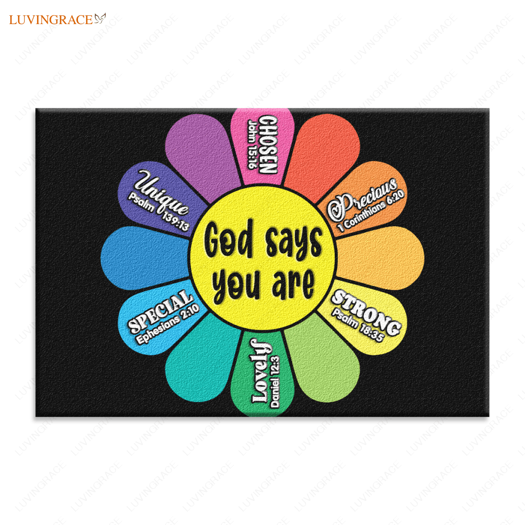 God Says You Are Happy Flower Welcome Doormat